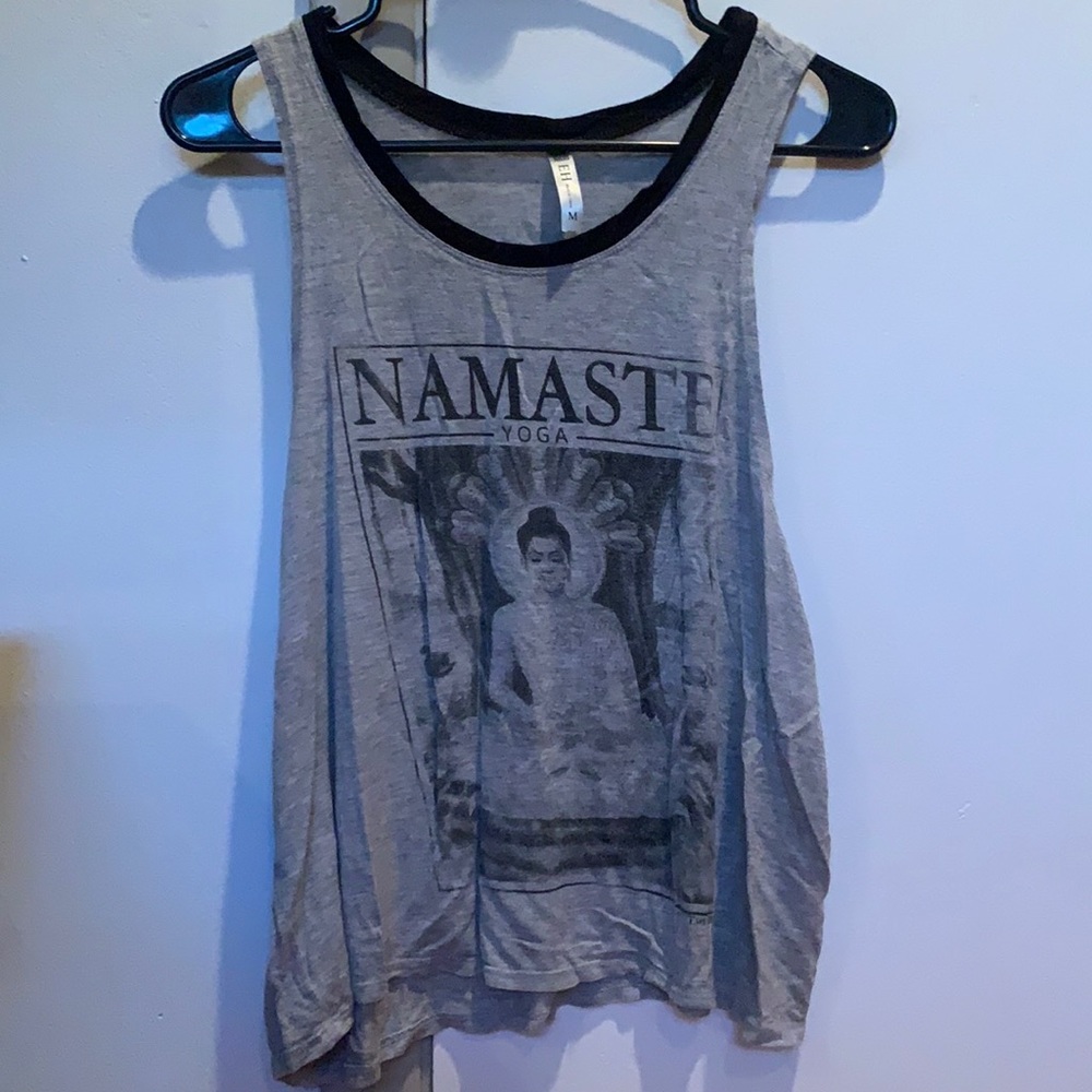 Gray graphic Buddha tank top namaste yoga